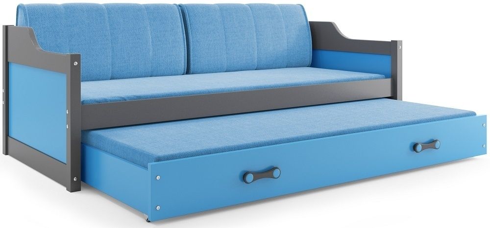 eoshop Detská posteľ s prístelkou DAVID 80x190 cm, grafitová/modrá (Voľba matraca: Penový matrac)